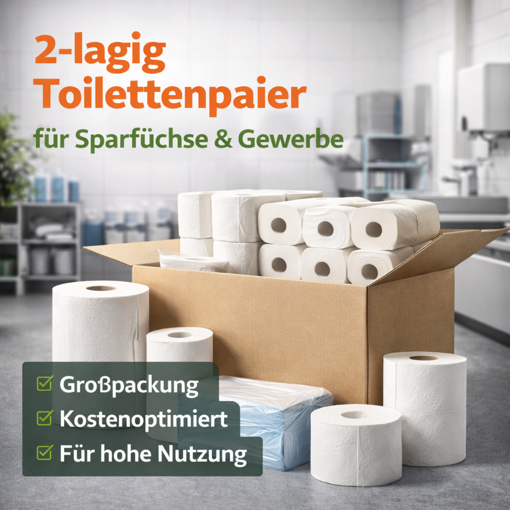 2 lagiges Toilettenpapier für Sparfokus und hohe Nutzung im Betrieb