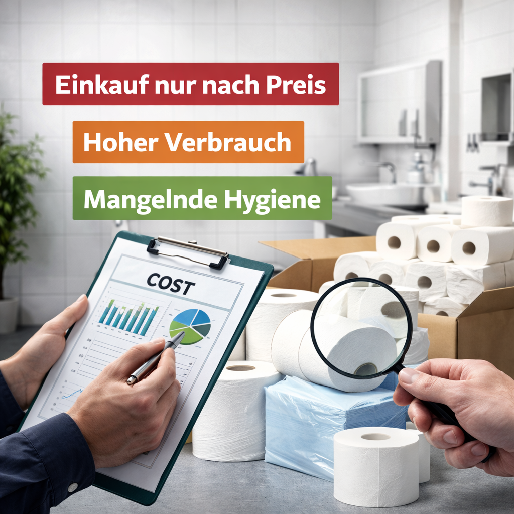 Viele Firmen kaufen Toilettenpapier nur nach Preis und übersehen Verbrauch Eindruck und Hygiene